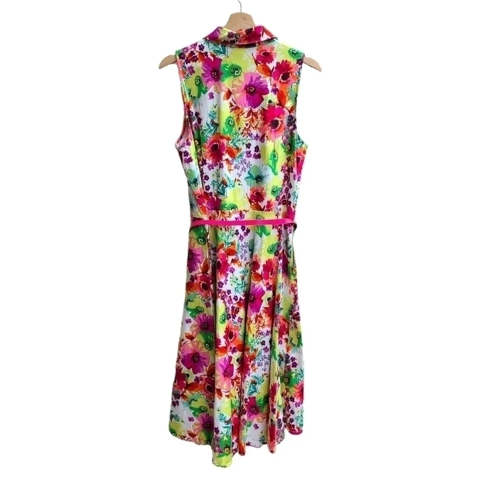 Cheeta B Classic Floral Button-down Polo Collar Dress, Flared, Size Large / XL
